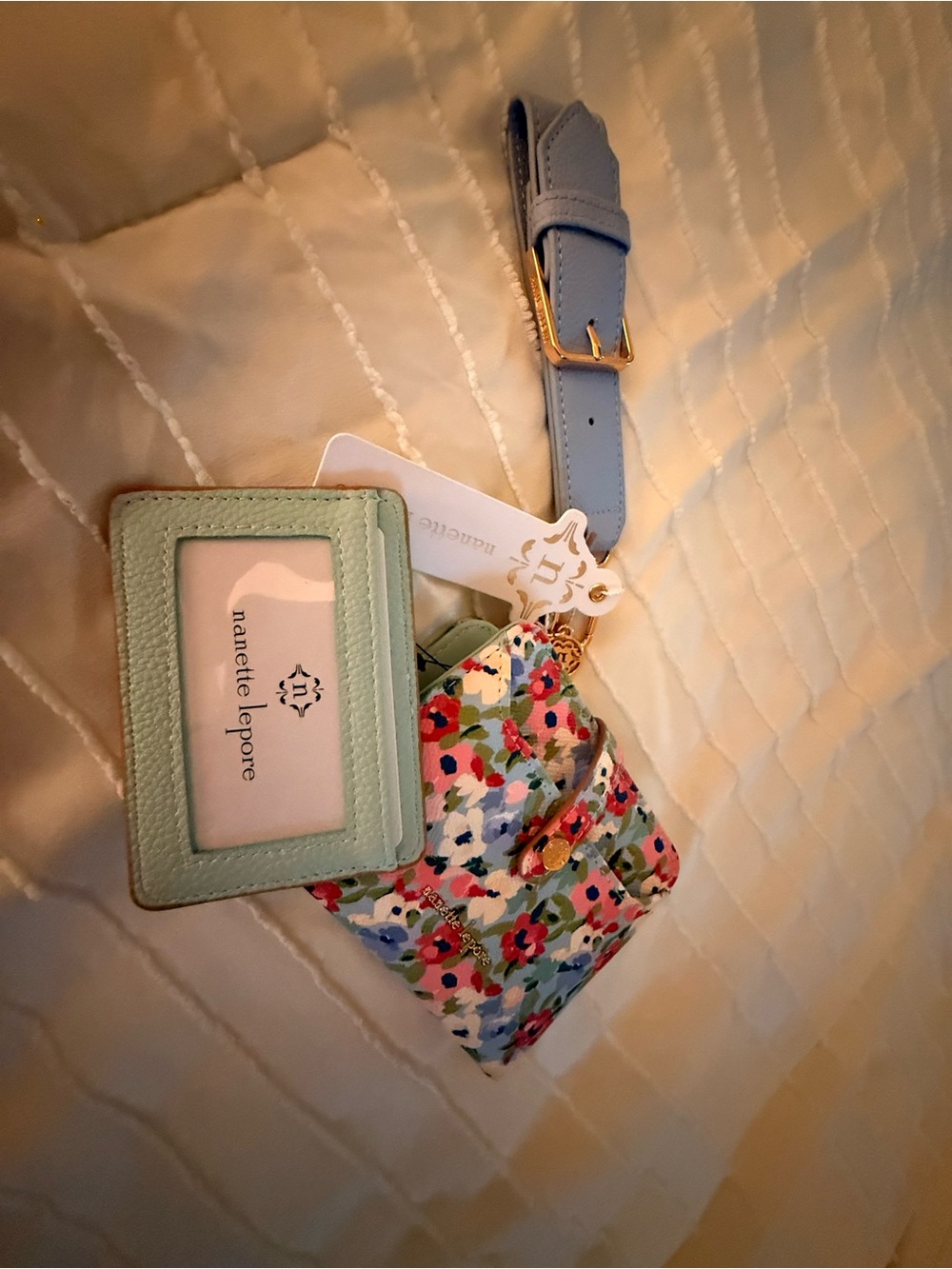 Nanette Lepore Mint & Blue Floral Cardholder Keyholder with Floral Pouch